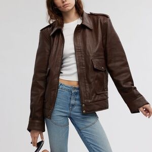Dreamboat Chocolate brown bomber leather jacket